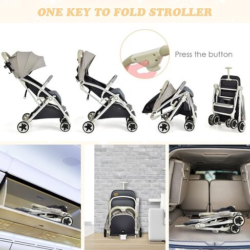 INFANS Lightweight Baby Stroller, Compact with One-Hand Fold, Travel Stroller for Airplane with Cup Holder, 5-Point Harness, Foot Cover, Canopy, Infant for 0-36 Month (Grey) in Kuwait