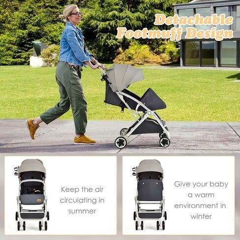 INFANS Lightweight Baby Stroller, Compact with One-Hand Fold, Travel Stroller for Airplane with Cup Holder, 5-Point Harness, Foot Cover, Canopy, Infant for 0-36 Month (Grey) in Kuwait