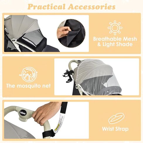 INFANS Lightweight Baby Stroller, Compact with One-Hand Fold, Travel Stroller for Airplane with Cup Holder, 5-Point Harness, Foot Cover, Canopy, Infant for 0-36 Month (Grey) in Kuwait