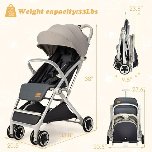 INFANS Lightweight Baby Stroller, Compact with One-Hand Fold, Travel Stroller for Airplane with Cup Holder, 5-Point Harness, Foot Cover, Canopy, Infant for 0-36 Month (Grey) in Kuwait
