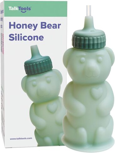 TalkTools Honey Bear Silicone Straw Cup, Dishwasher Safe Baby Drinking Bottle, Premium Food-Grade Material, Honeybear Sippy Cup for Ages 4+ Months, Kids and Toddlers (Single 8oz) (Sage) in Kuwait