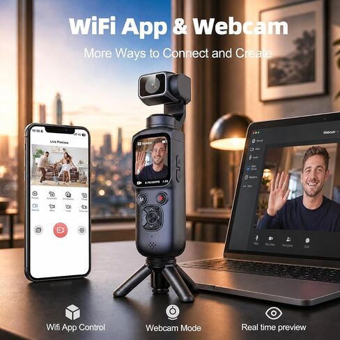 4K Vlogging Camera with AI Face Tracking, 330° Rotating Lens & WiFi in Kuwait