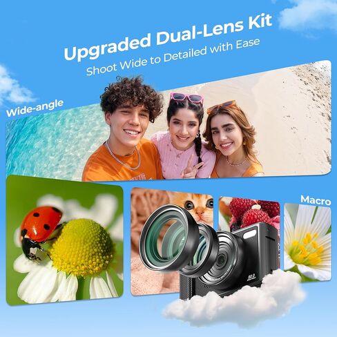 5K Wi-Fi Digital Camera for Photography, 80MP Autofoucs Vlogging Camera for YouTube with 3" 180° Flip Screen, 18X Digital Zoom Travel Camera for Beginner, Teens with 64GB Memory Card ＆ 2 Batteries in Kuwait