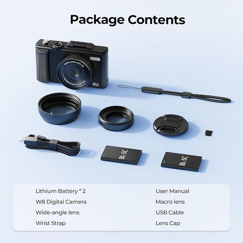 5K Wi-Fi Digital Camera for Photography, 80MP Autofoucs Vlogging Camera for YouTube with 3" 180° Flip Screen, 18X Digital Zoom Travel Camera for Beginner, Teens with 64GB Memory Card ＆ 2 Batteries in Kuwait