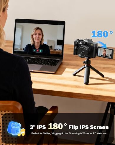 NBD 8K 64MP Digital Cameras for Photography with Dual-Lens,180°Flip Screen—Point and Shoot Digital Cameras with 16X Zoom,Autofocus WiFi Vlogging Camera for Beginners, 2 Batteries,64GB Card (Black) in Kuwait