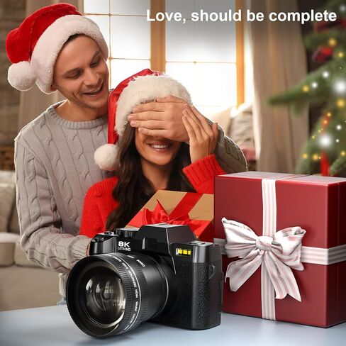 8K&64MP Digital Camera for Photography & Video, 16X Zoom, WiFi, 180° Flip Screen, Autofocus, Anti-Shake, Wide-Angle & Macro Lens, Webcam Mode, PU Leather Case, 32GB Card & 2 Batteries (Black) in Kuwait