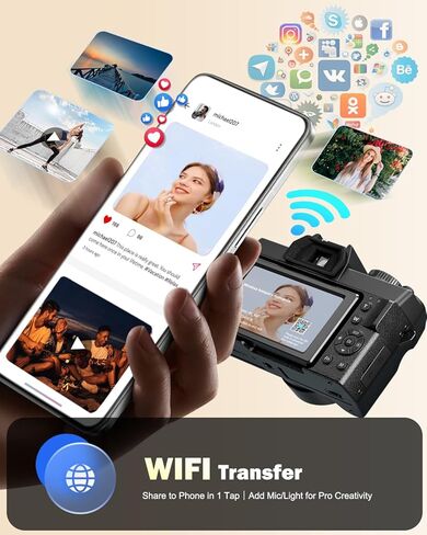 NBD 8K 64MP Digital Cameras for Photography with Dual-Lens,180°Flip Screen—Point and Shoot Digital Cameras with 16X Zoom,Autofocus WiFi Vlogging Camera for Beginners, 2 Batteries,64GB Card (Black) in Kuwait