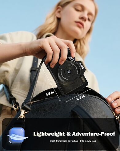 NBD 8K 64MP Digital Cameras for Photography with Dual-Lens,180°Flip Screen—Point and Shoot Digital Cameras with 16X Zoom,Autofocus WiFi Vlogging Camera for Beginners, 2 Batteries,64GB Card (Black) in Kuwait