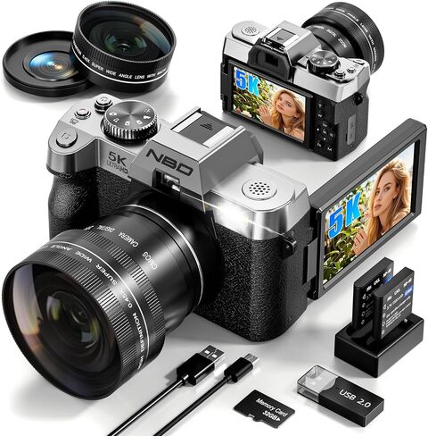 True 5K Digital Cameras for Photography 64MP - 16X Zoom, WiFi, with 32GB TF Card, Wide-Angle & Macro Lens, Autofocus & Anti-Shake, Vlogging Camera for YouTube Travel (Silver) in Kuwait