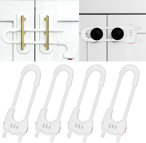 Upgrade 2 Packs Sliding Cabinet Locks, Baby Proofing U-Shaped Child Safety Latches ，Childproof Latches for Knobs, Handles on Kitchen Doors and Home Drawers Closet (Black, 2) in Kuwait