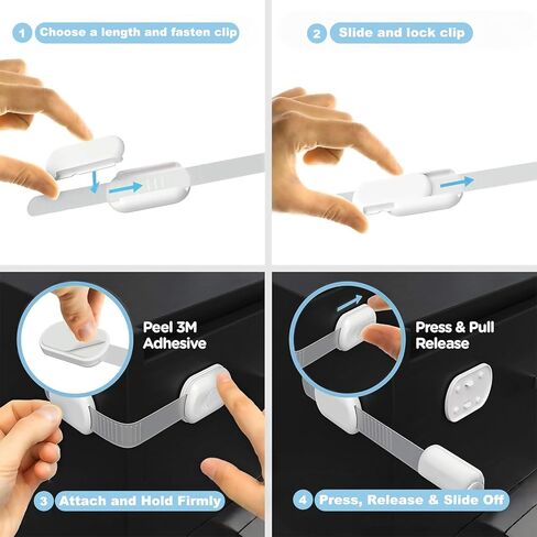 Baby Cabinet Locks 8-Pack Child Safety Cabinet Locks Proofing Safe Quick and Easy Adhesive Cabinet Drawer Door Latches No Screws & Magnets Multi-Purpose for Drawers, Fridge, Ovens, Toilet Seats in Kuwait