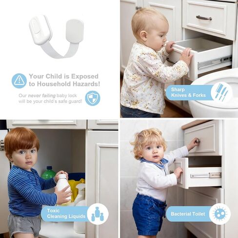 Baby Cabinet Locks 8-Pack Child Safety Cabinet Locks Proofing Safe Quick and Easy Adhesive Cabinet Drawer Door Latches No Screws & Magnets Multi-Purpose for Drawers, Fridge, Ovens, Toilet Seats in Kuwait