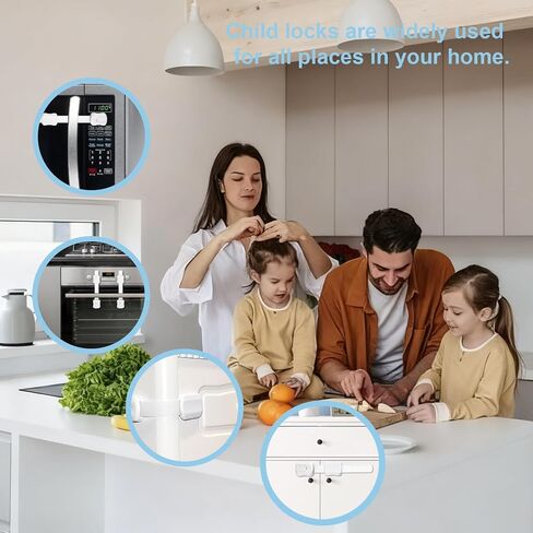 Baby Cabinet Locks 8-Pack Child Safety Cabinet Locks Proofing Safe Quick and Easy Adhesive Cabinet Drawer Door Latches No Screws & Magnets Multi-Purpose for Drawers, Fridge, Ovens, Toilet Seats in Kuwait