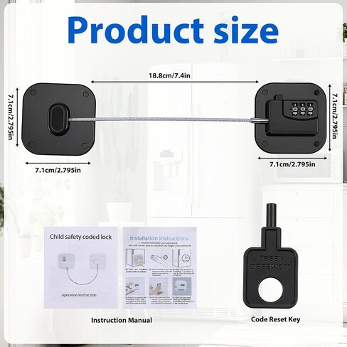Refrigerator Lock, Fridge Locks Mini with Combination Fridge Locks for Adults Refrigerator Door Lock Heavy Duty with Adhesive for Refrigerators Cabinets, Drawers, Keyless, Black in Kuwait