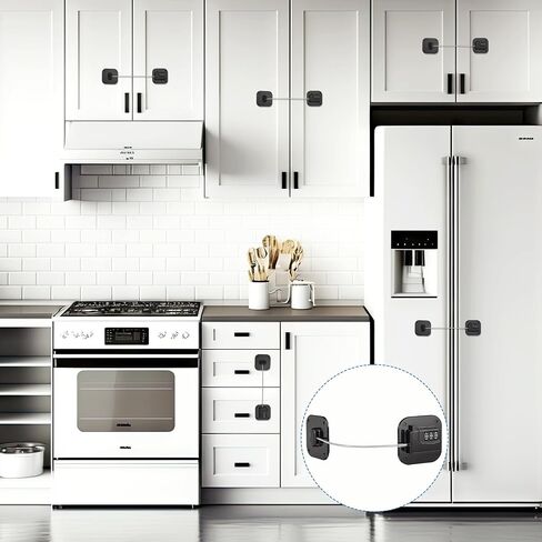 Refrigerator Lock, Fridge Locks Mini with Combination Fridge Locks for Adults Refrigerator Door Lock Heavy Duty with Adhesive for Refrigerators Cabinets, Drawers, Keyless, Black in Kuwait