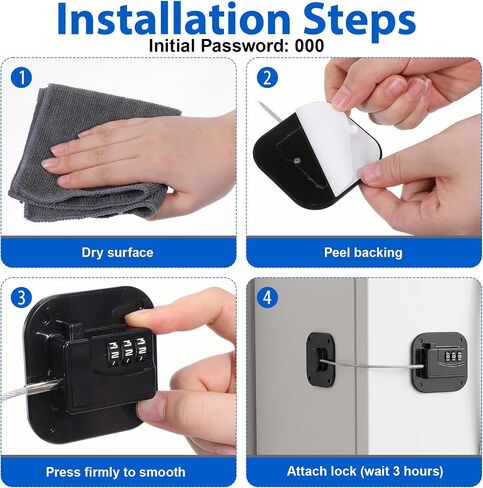 Refrigerator Lock, Fridge Locks Mini with Combination Fridge Locks for Adults Refrigerator Door Lock Heavy Duty with Adhesive for Refrigerators Cabinets, Drawers, Keyless, Black in Kuwait