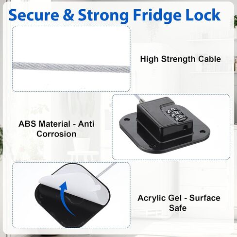 Refrigerator Lock, Fridge Locks Mini with Combination Fridge Locks for Adults Refrigerator Door Lock Heavy Duty with Adhesive for Refrigerators Cabinets, Drawers, Keyless, Black in Kuwait