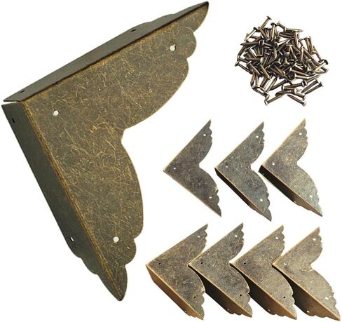 Antique Bronze Metal Corner Protectors for Furniture, 8Pcs Edge Guards for Coffee Table, Bed Frame, Vintage Photo Frame, Stairs, Baseboard with Screws, 2.75"x2.75"x0.98" (Black) in Kuwait