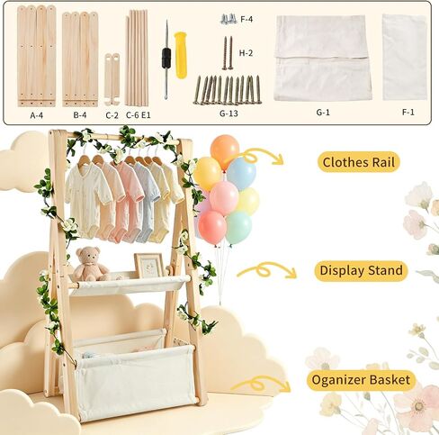 Baby Crate Closet for Baby Shower Double-Layer Baby Shower Basket | Wooden Baby Gift Basket, Baby Baskets for Baby Shower, Custom Baby Gifts Set, Foldable Baby Closet, Easy Assemble in Kuwait