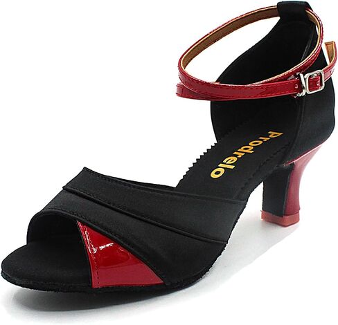 Women's Latin Salsa Dance Shoes,Black Satin Ballroom Heels,Cross-Strap Professional Practicing Shoes in Kuwait