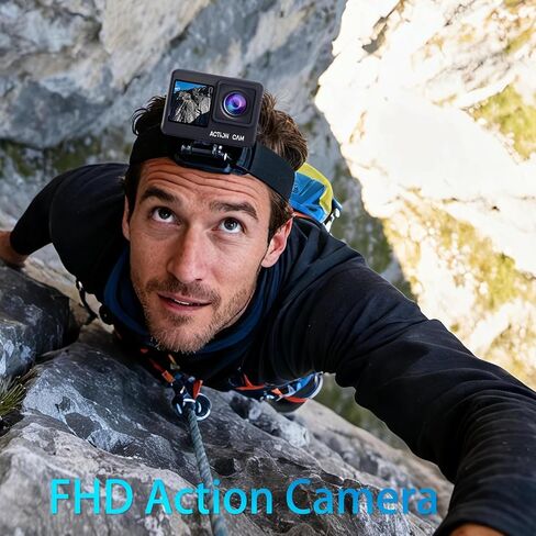 Dual Screen Action Camera, 1080P 16MP Waterproof Camera, Black | 40M Underwater Camera, with 2x1050mAh Batteries, 16GB Card & Full Accessories for Helmet, Bicycle,etc. in Kuwait