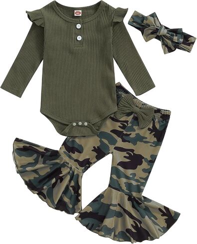 Newborn Baby Girl Clothes Long Sleeve Letter Romper Flare Pants Infant Fall Winter Outfits 0 3 6 9 12 18 Months in Kuwait