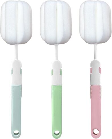Sponge Bottle Brushes 3 Piece Baby Bottle Brushes Long Handle Cup Scrubber Brush Portable Sponge Bottle Cleaning Brush (3PCS) in Kuwait