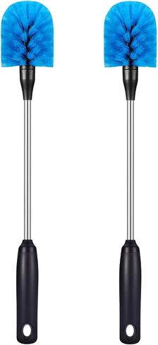 MOSOLAN Stainless Steel Bottle Brush with Replaceable Head, 2 Pack Long Handle Scrubbing Brush for Water Bottles, Glasswares, Mugs, Flasks, Tumblers, Vases, and Kitchen Sink, Blue, 13 in - 15 in in Kuwait