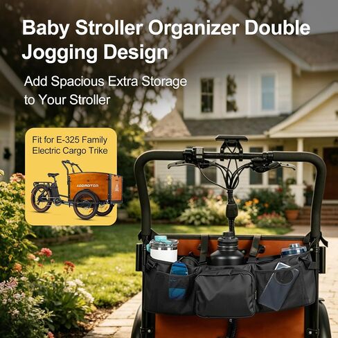 ADDMOTOR Large Capacity Double Stroller Organizer with 2 Insulated Cup Holders, Parent Console Universal Stroller Accessories for Baby Jogger City Mini GT2, Bob Duallie, Jeep E-325 in Kuwait