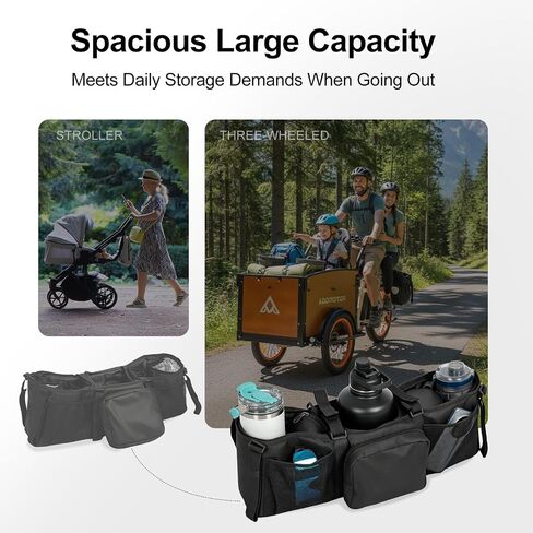ADDMOTOR Large Capacity Double Stroller Organizer with 2 Insulated Cup Holders, Parent Console Universal Stroller Accessories for Baby Jogger City Mini GT2, Bob Duallie, Jeep E-325 in Kuwait