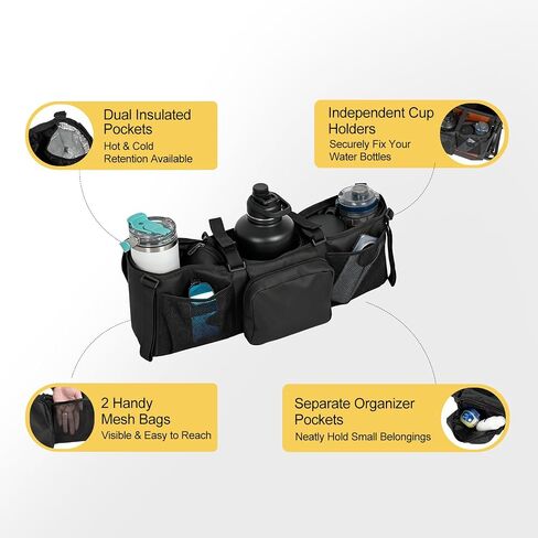 ADDMOTOR Large Capacity Double Stroller Organizer with 2 Insulated Cup Holders, Parent Console Universal Stroller Accessories for Baby Jogger City Mini GT2, Bob Duallie, Jeep E-325 in Kuwait