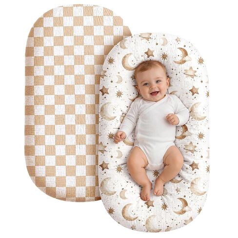 Replacement Baby Lounger Cover, 2 Pack Soft Muslin Slipcover for Newborn Nest, Durable Lounger Protector with Envelope Closure, Fits Most Standard Loungers, Cover Only,Light Brown in Kuwait