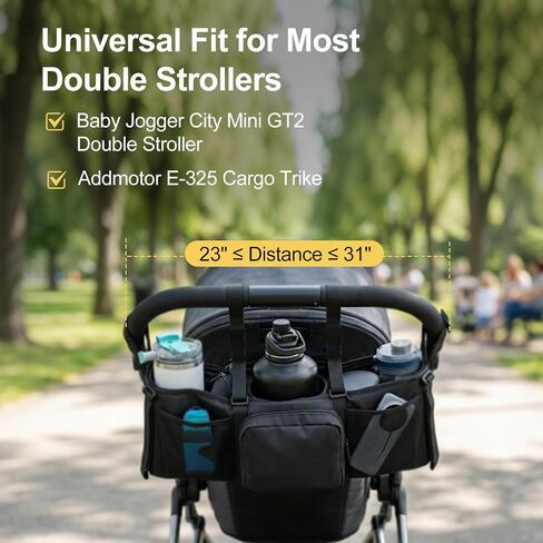 ADDMOTOR Large Capacity Double Stroller Organizer with 2 Insulated Cup Holders, Parent Console Universal Stroller Accessories for Baby Jogger City Mini GT2, Bob Duallie, Jeep E-325 in Kuwait