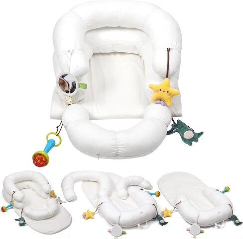 2-in-1 Tummy Time Mat & Seated Support Cushion for Newborns and Older Babies - Baby Tummy Time Support Cushion with Detachable Cushion and Toys（Petal） in Kuwait