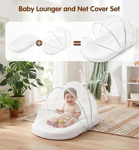 UMEIJA Baby Lounger with Net Cover, 360° Protective Infant Support Cushion | For Supervised Tummy Time, Interactive Play, Picnic, Camping, Travel, Relatives Visits, 0-24 Months Newborn Baby Gifts in Kuwait