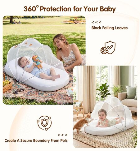 UMEIJA Baby Lounger with Net Cover, 360° Protective Infant Support Cushion | For Supervised Tummy Time, Interactive Play, Picnic, Camping, Travel, Relatives Visits, 0-24 Months Newborn Baby Gifts in Kuwait