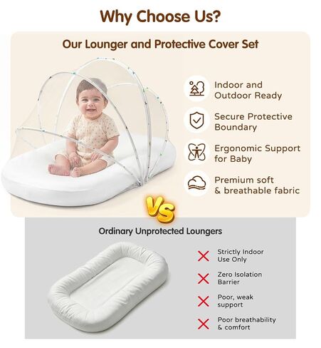 UMEIJA Baby Lounger with Net Cover, 360° Protective Infant Support Cushion | For Supervised Tummy Time, Interactive Play, Picnic, Camping, Travel, Relatives Visits, 0-24 Months Newborn Baby Gifts in Kuwait