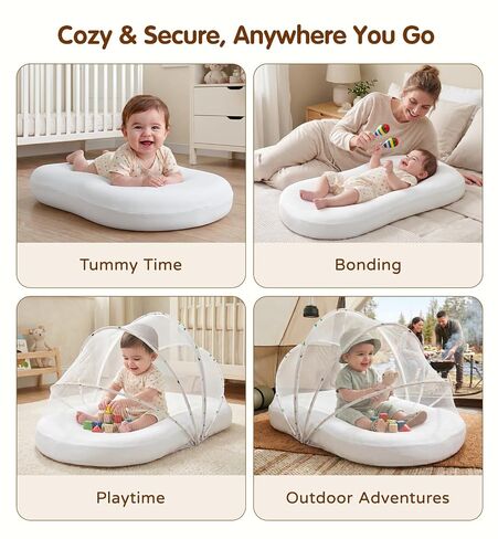 UMEIJA Baby Lounger with Net Cover, 360° Protective Infant Support Cushion | For Supervised Tummy Time, Interactive Play, Picnic, Camping, Travel, Relatives Visits, 0-24 Months Newborn Baby Gifts in Kuwait