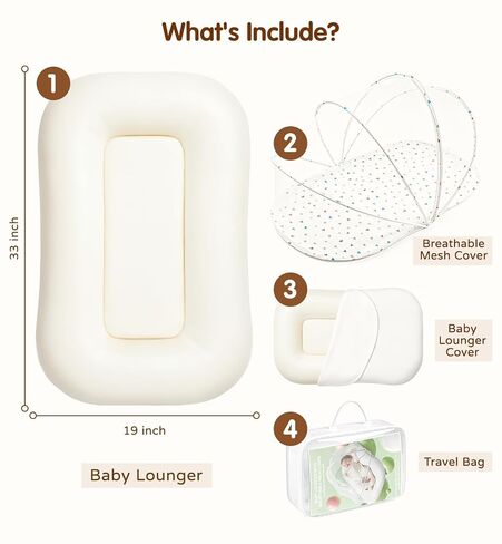 UMEIJA Baby Lounger with Net Cover, 360° Protective Infant Support Cushion | For Supervised Tummy Time, Interactive Play, Picnic, Camping, Travel, Relatives Visits, 0-24 Months Newborn Baby Gifts in Kuwait