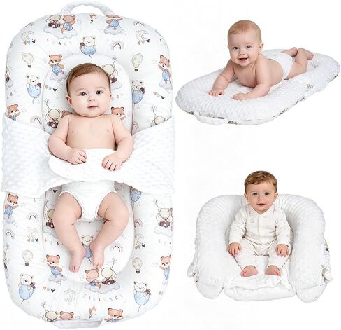 Infant Support Cushion, 3-in-1 Portable Baby Support Cushion for Newborns 0-24 Months, Foldable Sitting Seat with Removable Cover, Dual-Sided 100% Cotton and Velvet, White Bear in Kuwait