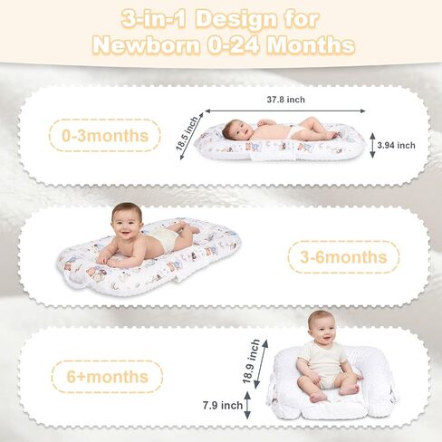 Infant Support Cushion, 3-in-1 Portable Baby Support Cushion for Newborns 0-24 Months, Foldable Sitting Seat with Removable Cover, Dual-Sided 100% Cotton and Velvet, White Bear in Kuwait