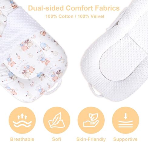 Infant Support Cushion, 3-in-1 Portable Baby Support Cushion for Newborns 0-24 Months, Foldable Sitting Seat with Removable Cover, Dual-Sided 100% Cotton and Velvet, White Bear in Kuwait