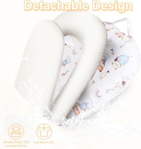 Infant Support Cushion, 3-in-1 Portable Baby Support Cushion for Newborns 0-24 Months, Foldable Sitting Seat with Removable Cover, Dual-Sided 100% Cotton and Velvet, White Bear in Kuwait