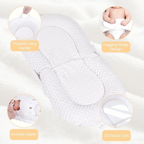 Infant Support Cushion, 3-in-1 Portable Baby Support Cushion for Newborns 0-24 Months, Foldable Sitting Seat with Removable Cover, Dual-Sided 100% Cotton and Velvet, White Bear in Kuwait