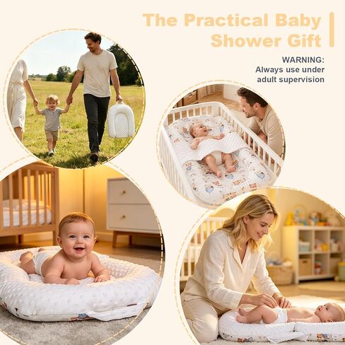 Infant Support Cushion, 3-in-1 Portable Baby Support Cushion for Newborns 0-24 Months, Foldable Sitting Seat with Removable Cover, Dual-Sided 100% Cotton and Velvet, White Bear in Kuwait