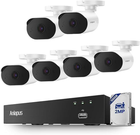 Anlapus 3K Lite Wired Security Camera System with Human Vehicle Detection, Includes 6pcs 2MP Weatherproof Outdoor CCTV Cameras with Night Vision, 8CH DVR with 500GB HDD for 24/7 Recording. in Kuwait