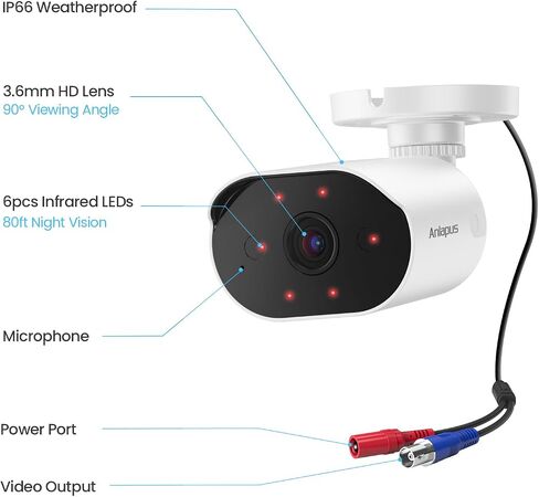 Anlapus 3K Lite Wired Security Camera System with Human Vehicle Detection, Includes 6pcs 2MP Weatherproof Outdoor CCTV Cameras with Night Vision, 8CH DVR with 500GB HDD for 24/7 Recording. in Kuwait