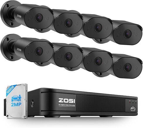 ZOSI 5MP Lite 3K Wired Security Camera System with AI Human Vehicle Detection, 8CH H.265+ CCTV DVR, 8 x 1080P Weatherproof Home Security Camera Outdoor Indoor, IR Night Vision, Motion Alert, 500GB HDD in Kuwait