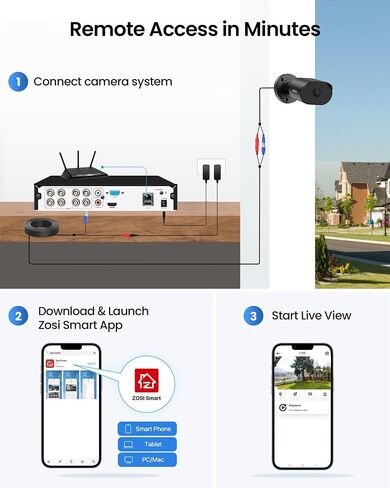ZOSI 5MP Lite 3K Wired Security Camera System with AI Human Vehicle Detection, 8CH H.265+ CCTV DVR, 8 x 1080P Weatherproof Home Security Camera Outdoor Indoor, IR Night Vision, Motion Alert, 500GB HDD in Kuwait
