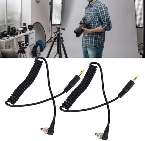 Yinhing 3.5mm Sync Cable 3.5mm to Male Flash PC to Male Flash PC Sync Cable Set Coiled Cord with Screw Lock for Digital Cameras and Units in Kuwait